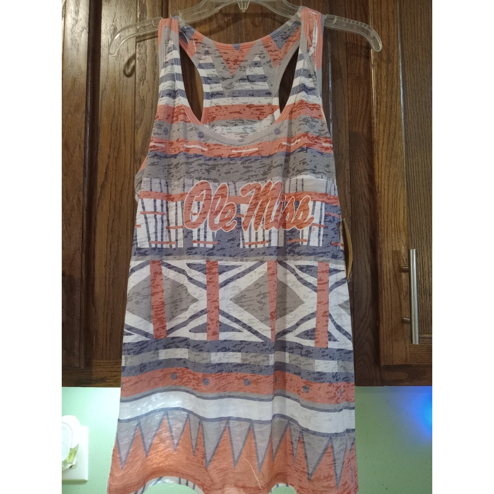 Blue 84 Ole Miss Rebels Tank Top Womens Large Orange Blue Aztec Burnout NCAA NEW